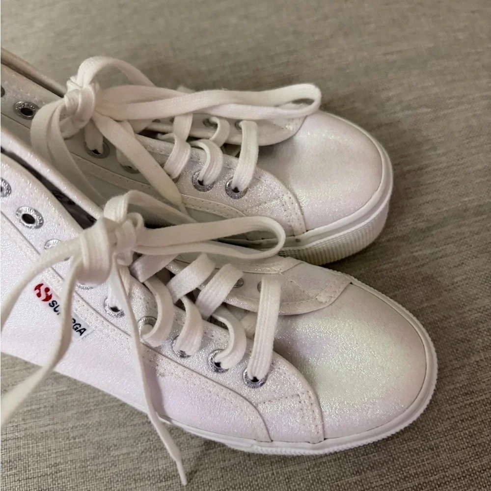 Superga Women's Iridescent White Platform Sneakers